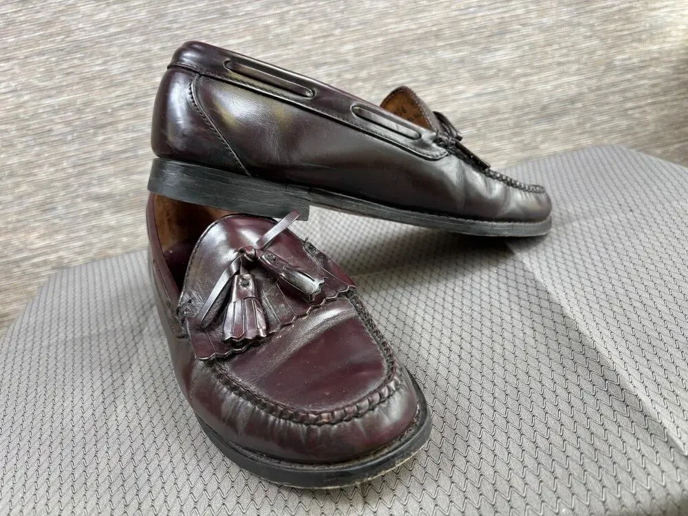 Tassel Loafers Shoes Mens Size 10.5D Brown Leather Slip On Dress Lined